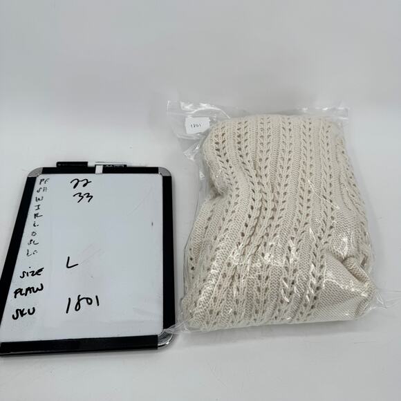 Chico's Sweater Womens Large Cream Pointelle Open Knit Full Zip Cardigan Coastal - Picture 8 of 8